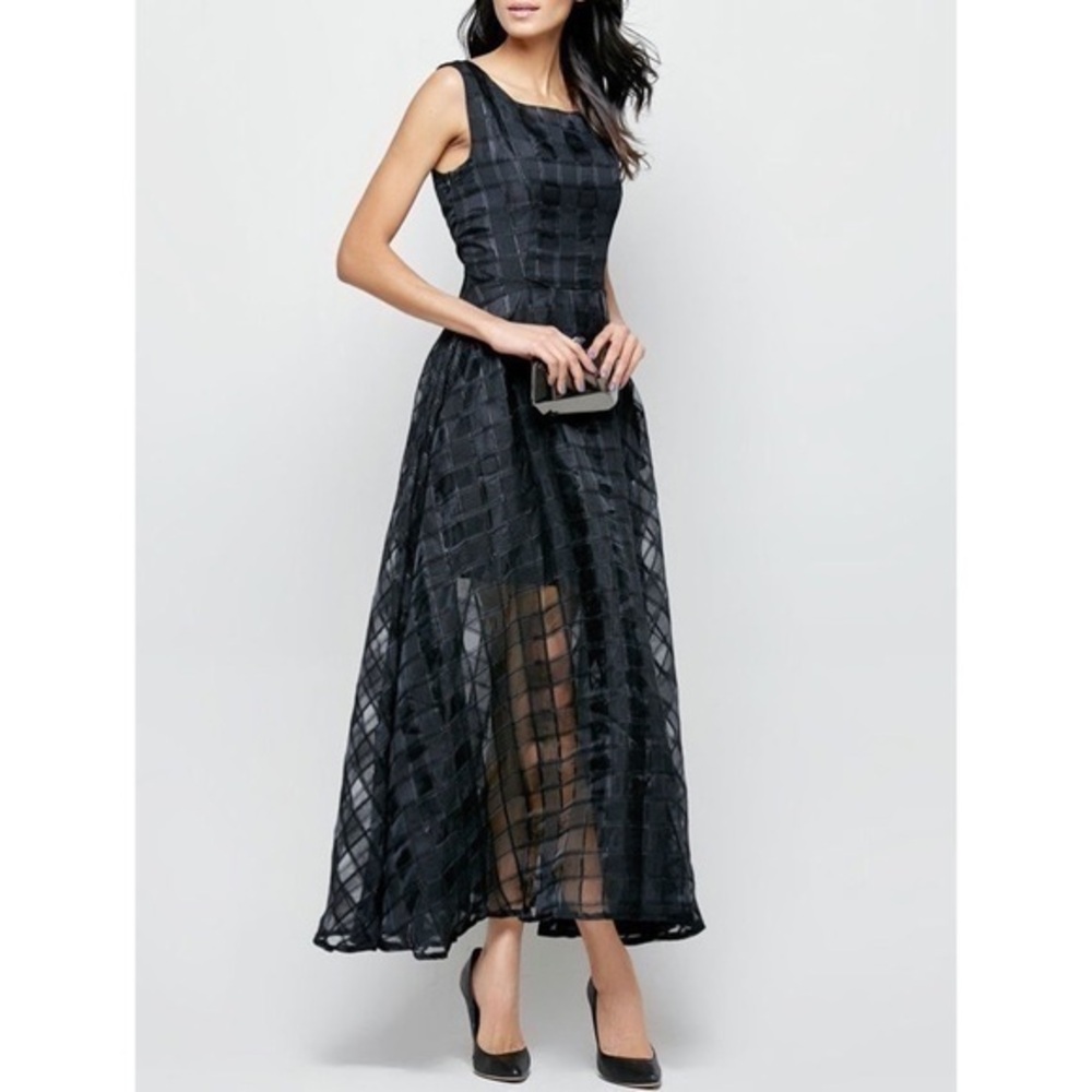 NWT Ocean Drive Black long Dress maxi sheer evening plaid Women Small elegant